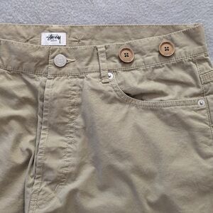 Stüssy Deluxe Slim Fit Chino Pants Men Sz 32 Beige Button Fly suspender buttons